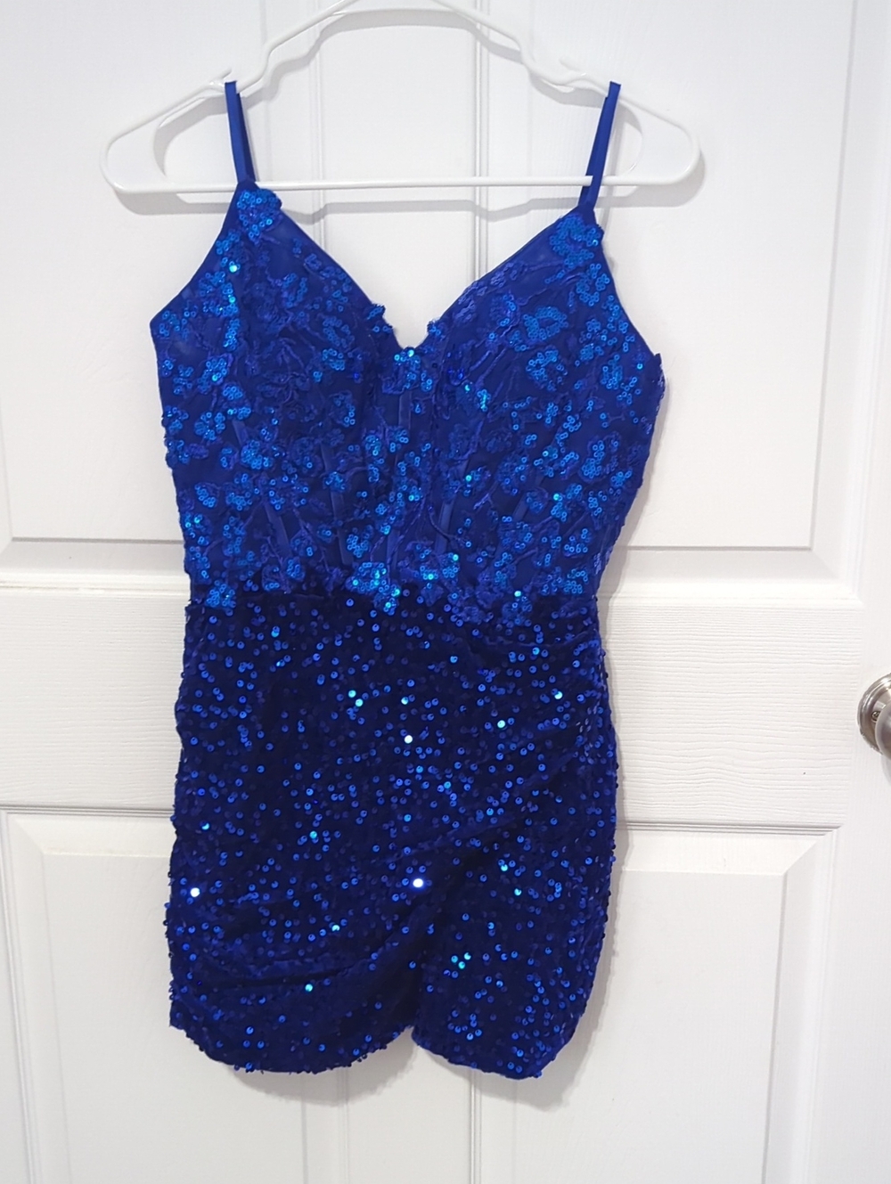 Blue Sequin Lace Mini Dress